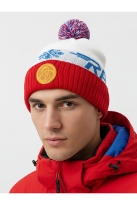 Шапочка RAY вязаная Ray-снежинка Шеврон бубон, белый/красный/голубой