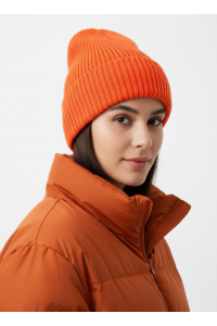 Шапка RAY вязаная с подворотом, ярко-оранжевый