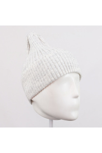 Шапка RAY вязаная с подворотом, бело-серый меланж