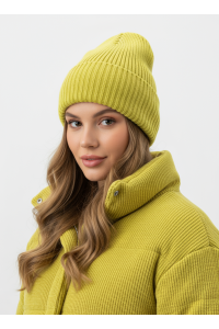 Шапка RAY вязаная с подворотом, оливковый меланж