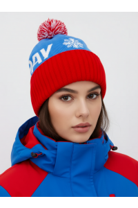 Шапочка RAY вязаная Ray-снежинка бубон, голубой/красный/белый