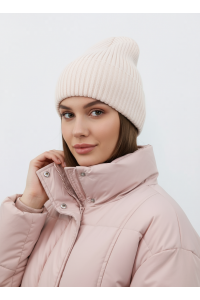 Шапка RAY вязаная с подворотом, крем-брюле