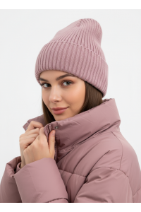 Шапка RAY вязаная с подворотом, серо-лиловый