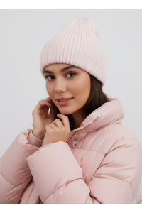 Шапка RAY вязаная с подворотом, розовый меланж