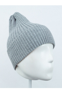 Шапка RAY вязаная с подворотом, серый меланж