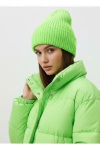 Шапка RAY вязаная с подворотом, салатовый