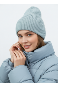 Шапка RAY вязаная с подворотом, светлый серо-зеленый