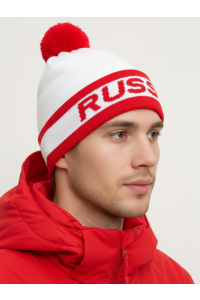 Шапочка RAY вязанная Рэйс Россия, белый/красный