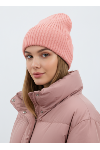 Шапка RAY вязаная с подворотом, персиковый