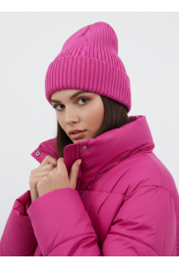 Шапка RAY вязаная с подворотом, фуксия