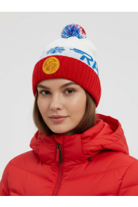 Шапочка RAY вязаная Ray-снежинка бубон, белый/красный/голубой
