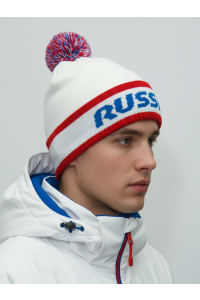 Шапочка RAY вязанная Рэйс Россия, белый/синий/красный