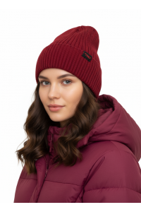 Шапка RAY вязаная с подворотом, бордо
