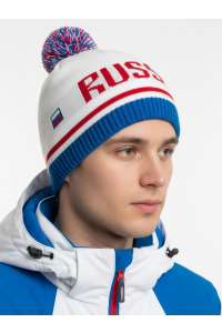 Шапочка RAY Рэйс Флаг бубон, белый/синий/красный