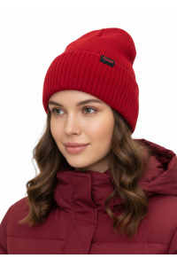Шапка RAY вязаная с подворотом, красный