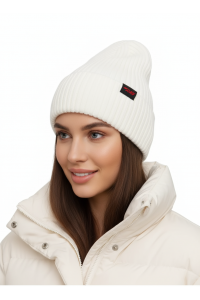 Шапка RAY вязаная с подворотом, белый