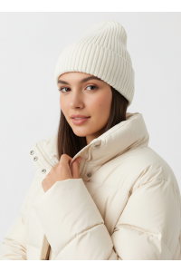 Шапка RAY вязаная с подворотом, слоновая кость