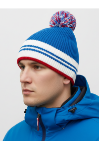 Шапочка RAY вязаная Финиш бубон, синий/белый/красный