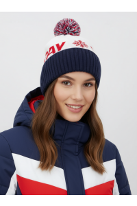 Шапочка RAY вязаная Ray-снежинка бубон, белый/темно синий/красный