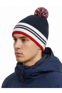 Шапочка RAY вязаная Финиш бубон, темно синий/белый/красный