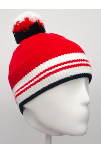 Шапочка RAY вязаная Финиш бубон, красный/темно синий/белый