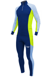 Комбинезон лыжный гоночный RAY модель RACE (UNI) темно синий/серо голубой/лимон неон 