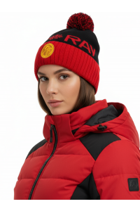 Шапочка RAY вязаная Ray-снежинка бубон, темно синий/красный