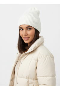 Шапка RAY вязаная с подворотом, молочный
