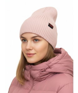 Шапка RAY вязаная с подворотом, розовый