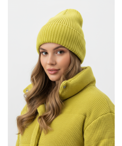 Шапка RAY вязаная с подворотом, оливковый меланж