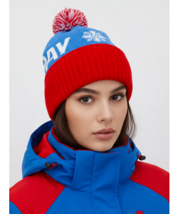 Шапочка RAY вязаная Ray-снежинка бубон, голубой/красный/белый