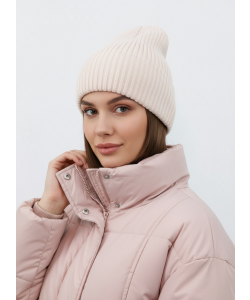 Шапка RAY вязаная с подворотом, крем-брюле