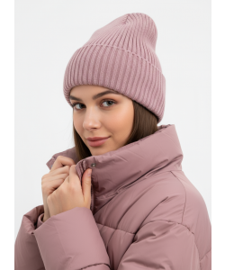 Шапка RAY вязаная с подворотом, серо-лиловый