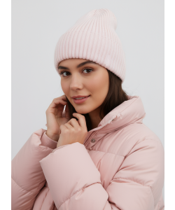 Шапка RAY вязаная с подворотом, розовый меланж