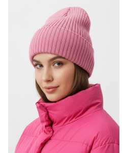 Шапка RAY вязаная с подворотом, розовый