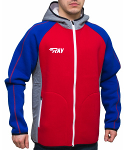 Толстовка спортивная RAY модель NEXT (UNI) с капюшоном, красный/синий/серый