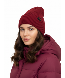 Шапка RAY вязаная с подворотом, бордо