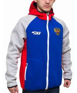 Толстовка спортивная RAY модель NEXT (UNI) капюшон синий/серый/красный шов