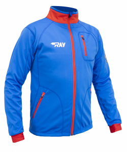 Куртка разминочная RAY WS модель STAR (UNI) синяя, красная молния, синий шов, белый лого, герб