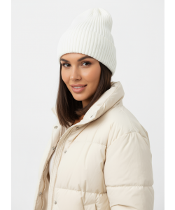 Шапка RAY вязаная с подворотом, молочный