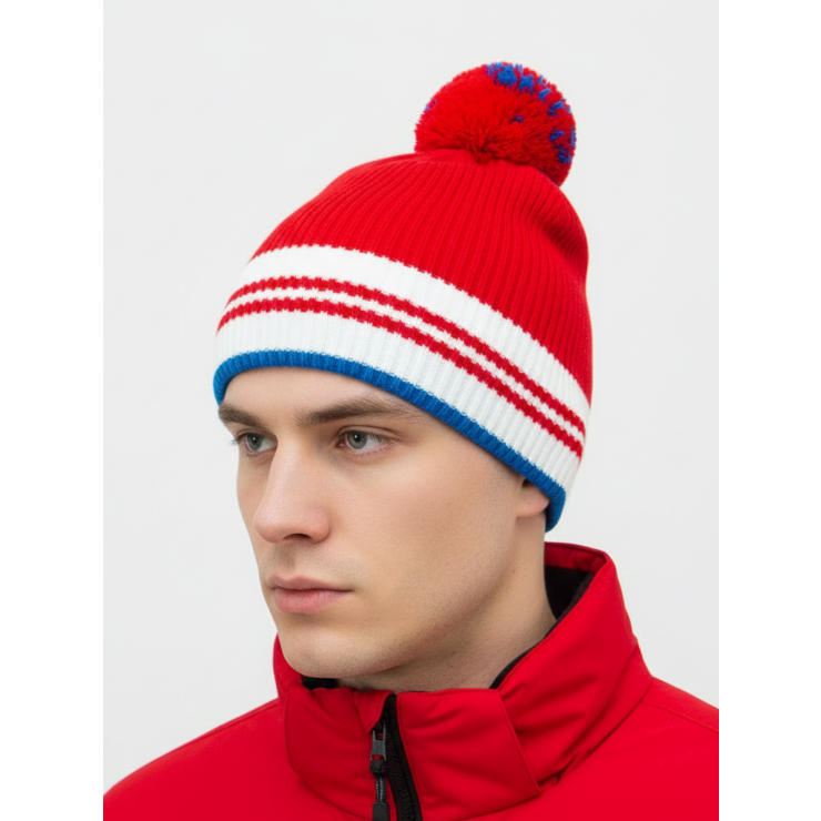 Шапочка RAY вязаная Финиш бубон, красный/белый/синий фото 1