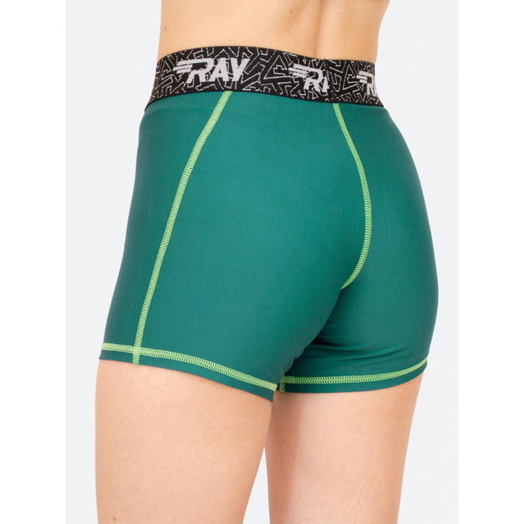 Шорты RAY компрессионные  (Kids) темно-зеленый, резинка черная бренд, лого светло-зеленый фото 3