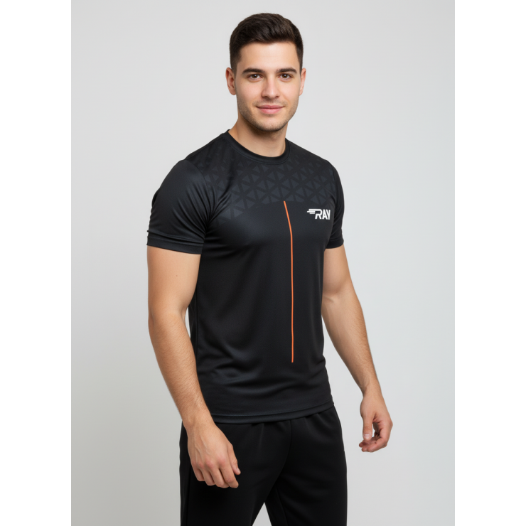 Футболка RAY (Men) принт линия чёрный/оранжевый фото 1