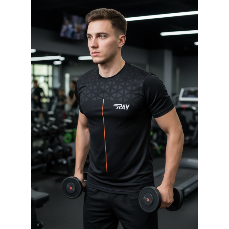 Футболка RAY (Men) принт линия чёрный/оранжевый фото 4