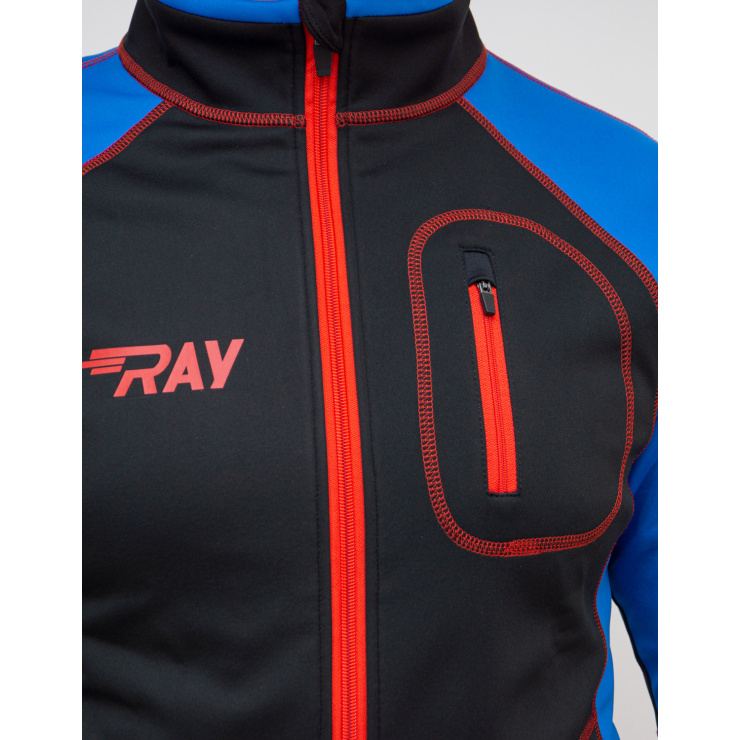 Куртка разминочная RAY WS модель STAR (UNI) черный/синий/красный шов, красная молния фото 3