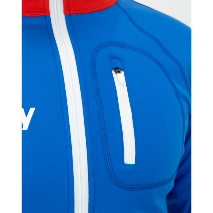 Куртка разминочная RAY WS модель STAR (UNI) синяя, белая молния, синий шов, белый лого, герб фото 7