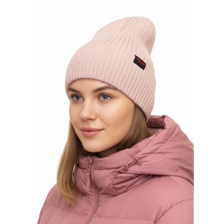 Шапка RAY вязаная с подворотом, розовый фото 1