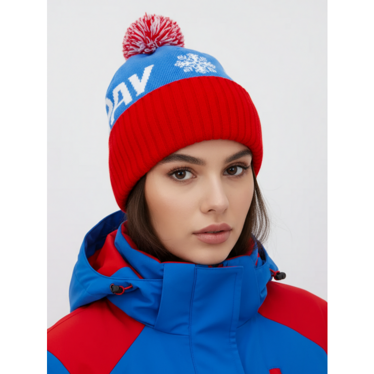 Шапочка RAY вязаная Ray-снежинка бубон, голубой/красный/белый фото 1