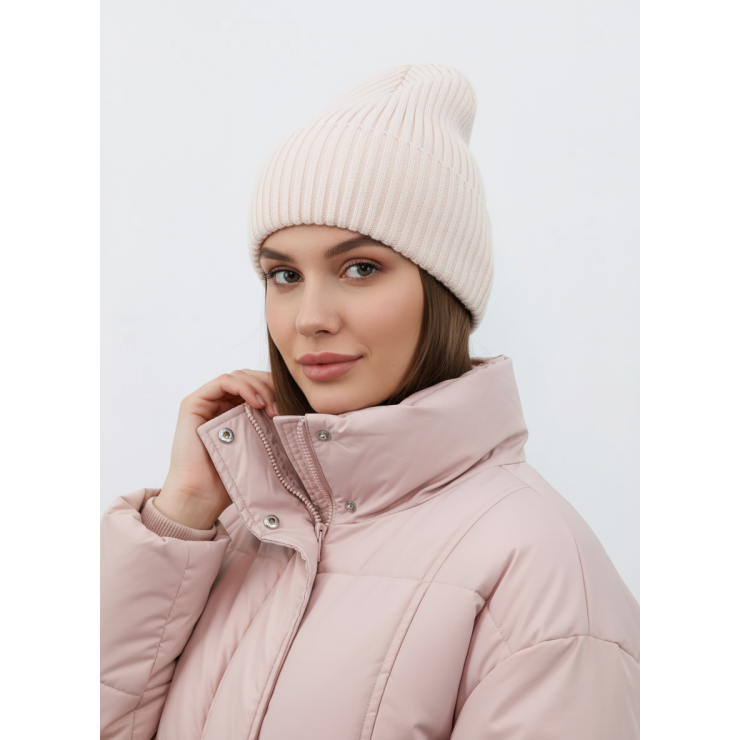 Шапка RAY вязаная с подворотом, крем-брюле фото 1