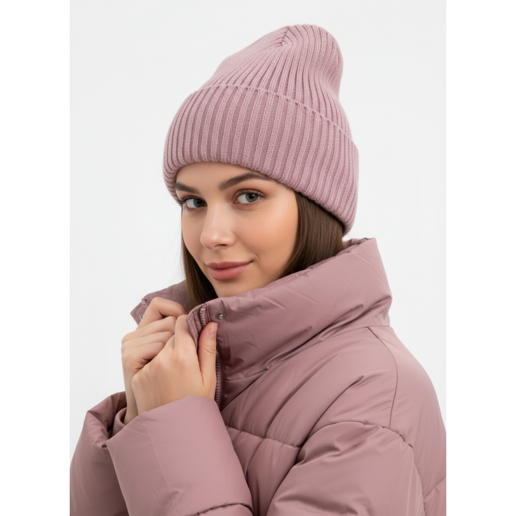Шапка RAY вязаная с подворотом, серо-лиловый фото 1